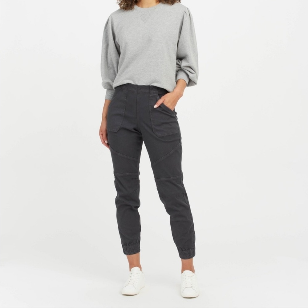 Spanx Stretch Twill Cargo Jogger Washed Black Large 20319R